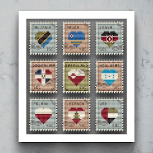 Modèle de point de croix de timbres-poste de drapeaux de pays (téléchargement PDF)