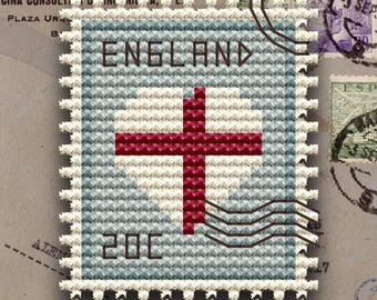 England Postage Stamp Cross Stitch Pattern: Beginner Embroidery (PDF Pattern)