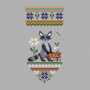 Raccoon Cross Stitch Pattern Woodland Annimal Gardener Cross Stitch Spring Ornaments Primitive Sampler Cross Stitch Instant Download PDF