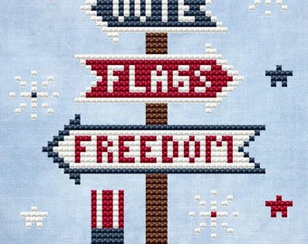 Modèle de point de croix signe patriotique : jour de l'indépendance des États-Unis (téléchargement PDF)