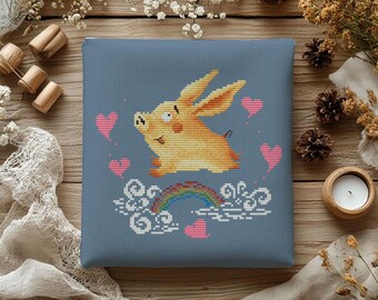 Pig in Love Cross Stitch Pattern | Romantic Pig Embroidery, Folk Art (PDF Download)