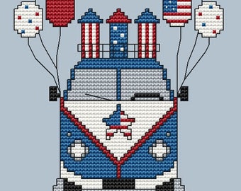 Bus patriotique point de croix fête de l'indépendance Etats-Unis point de croix point de croix patriotique point de croix moderne Téléchargement instantané PDF