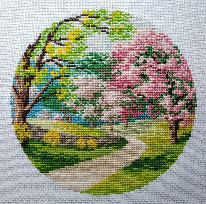 Blooming Garden Cross Stitch Pattern Summer Landscape Nature Etsy