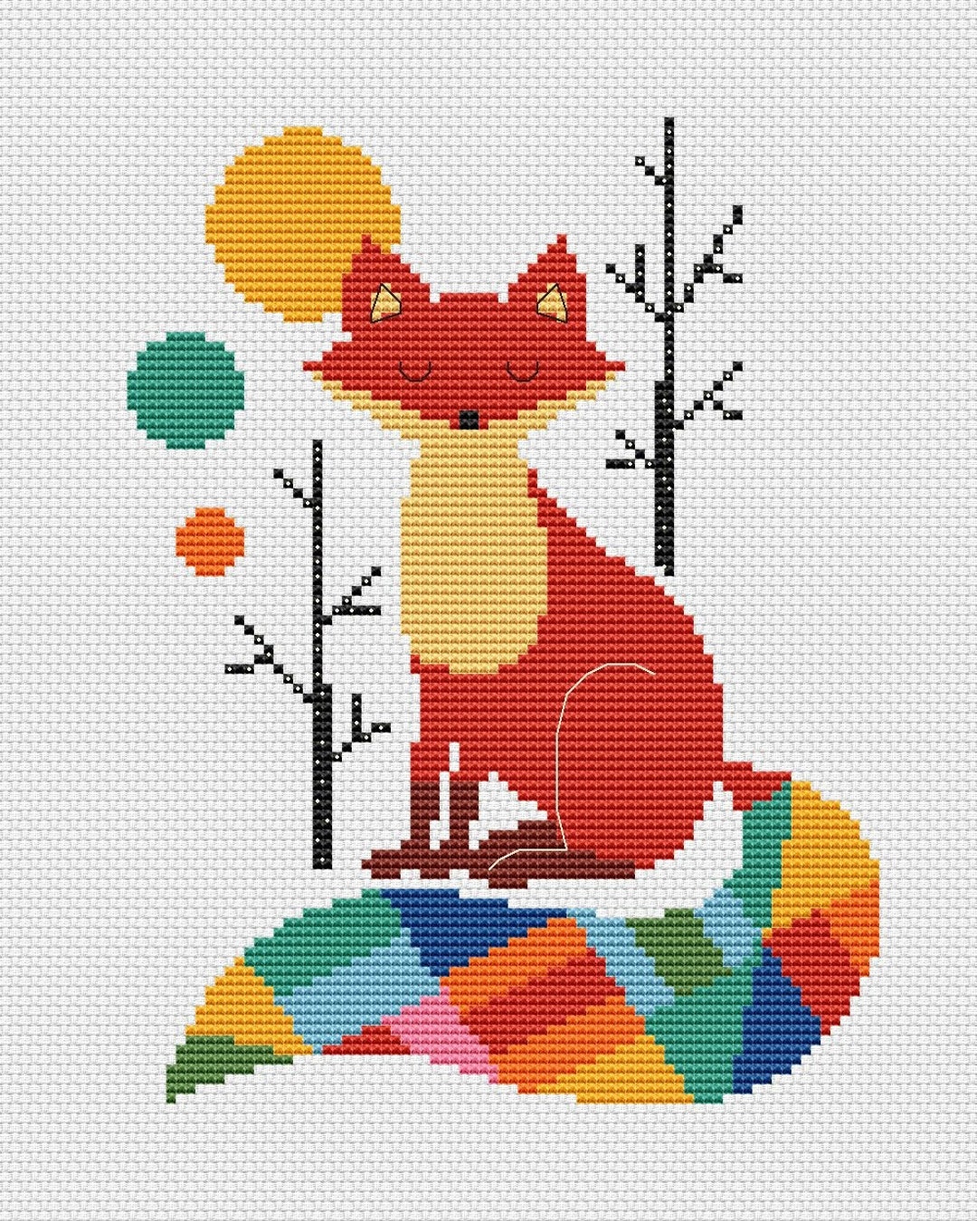 Rainbow Fox Cross Stitch Pattern Animal Cross Stitch Geometric Cross