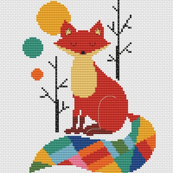 Rainbow Fox Cross Stitch Pattern Animal Cross Stitch Geometric Cross Stitch Wild Animals Embroidery Chart Printable Instant Download PDF