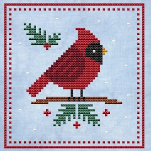 Weihnachten Kardinal Kreuzstich Anleitung Vogel Kreuzstich Winter Kreuzstich Weihnachten Stickerei Primitive Stickerei Instant Download PDF