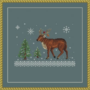 Winter Deer Cross Stitch Pattern Woodland Animal Forest Cross Stitch Nordic Pattern Christmas Cross Stitch Instant Download PDF