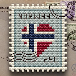 Wzór haftu krzyżykowego na znaczek pocztowy z flagą Norwegii: miniprojekt dla początkujących (PDF)
