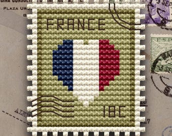 France Flag Cross Stitch Pattern, Beginner Embroidery (Digital Download)
