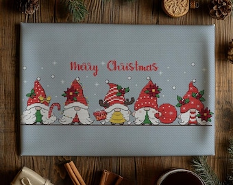 Christmas Gnomes Cross Stitch Pattern, Festive Winter Embroidery (PDF)