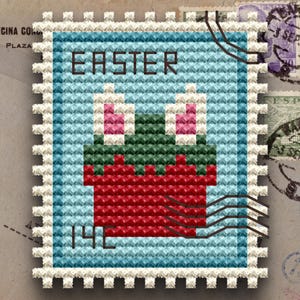 Easter Cupcake Cross Stitch Pattern: Rabbit Ears, Beginner PDF (Instant Download)
