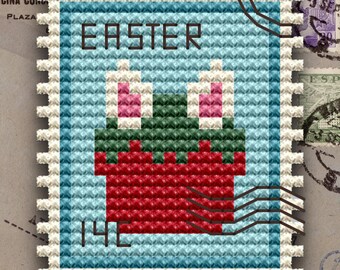 Easter Cupcake Cross Stitch Pattern: Rabbit Ears, Beginner PDF (Instant Download)