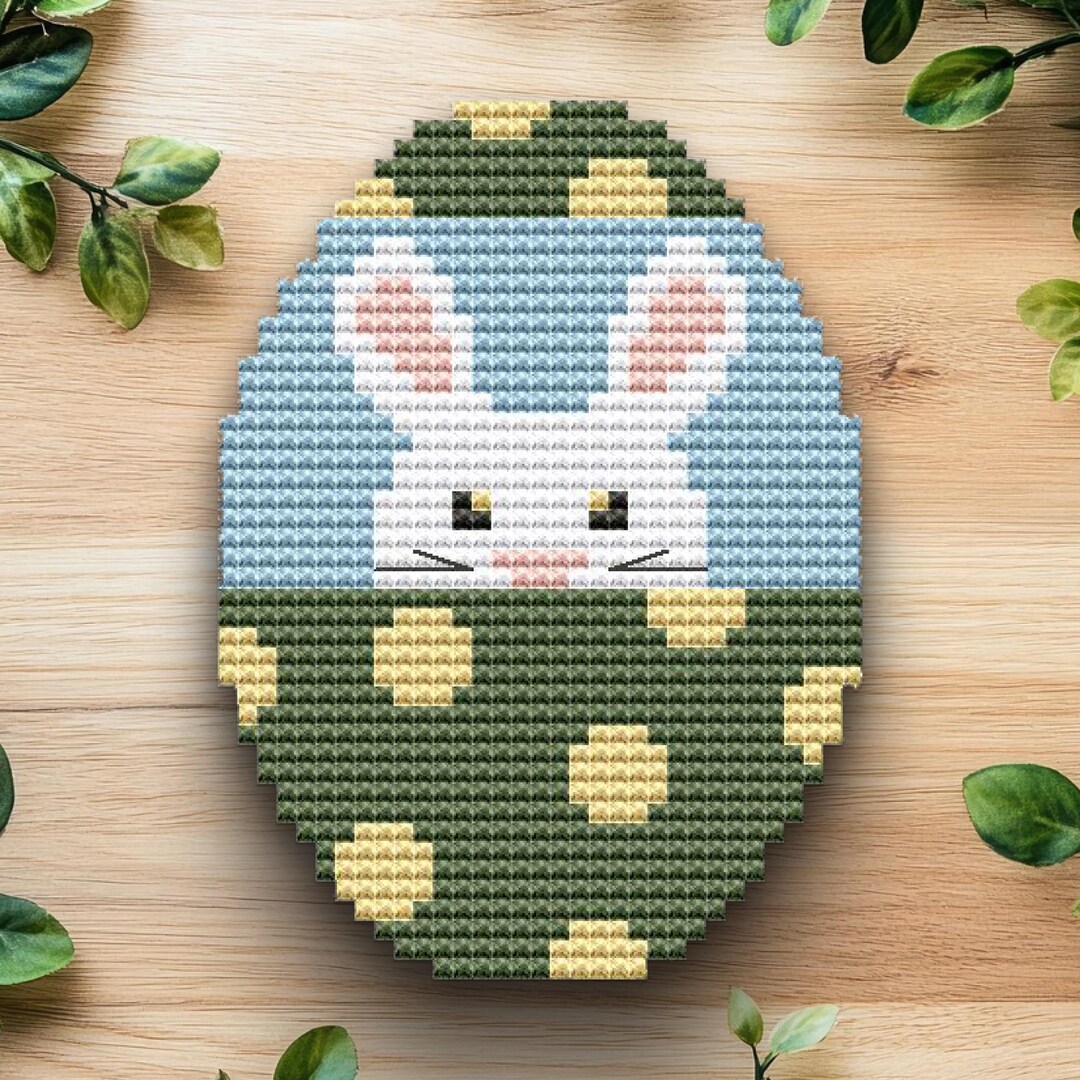 Easter Bunny Egg Cross Stitch Pattern | Primitive Folk Art (digital ...