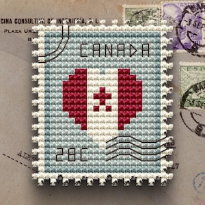 Canada Flag Stamp Cross Stitch Pattern, Beginner Embroidery (PDF)