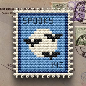 Gruseliger Mond Briefmarke Kreuzstich Stickmuster Fledermaus Stickerei PDF