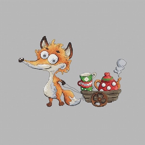 Funny Fox Cross Stitch Pattern Animal Cross Stitch Funny Cross Stitch Fox Embroidery Tea Cross Stitch Hand Embroidery Instant Download PDF