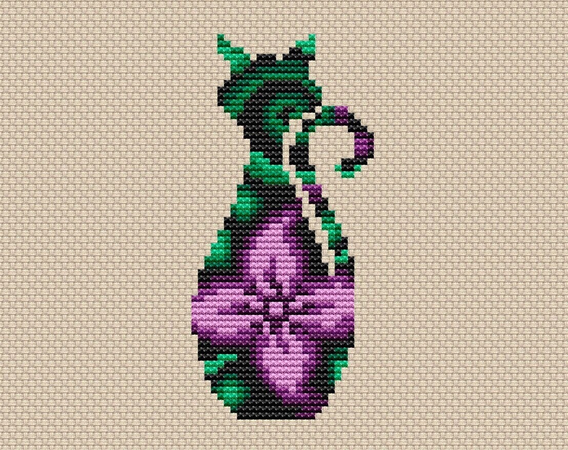 Floral Cat Cross Stitch Pattern, Beginner Embroidery (PDF Pattern)