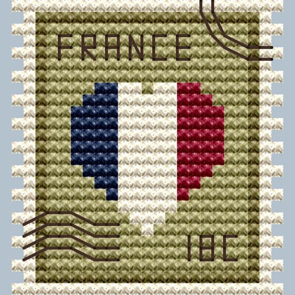 France Postage Stamp Cross Stitch Pattern France Flag Cross Stitch Pattern for Beginner Primitive Embroidery Instant Download PDF