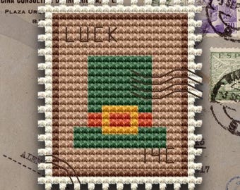 Pilgrim Hat Postage Stamp Cross Stitch Pattern, Thanksgiving Embroidery (PDF Pattern)
