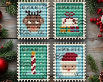 North Pole Postage Stamps Cross Stitch Pattern: Winter Christmas (PDF)