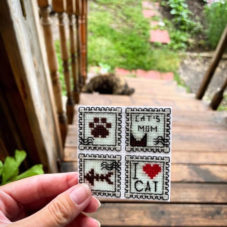 Cat Postage Stamps Cross Stitch Pattern, Beginner Hand Embroidery (PDF ...