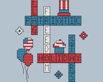 4 juillet Crossword Cross Stitch Pattern USA Independence Day Point de croix patriotique Point de croix américain Téléchargement instantané PDF