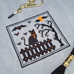 Halloween Cat Cross Stitch Pattern Black Cat Autumn Cross Stitch Bat Cross Stitch Fall Pattern Halloween Cross Stitch Instant Download PDF