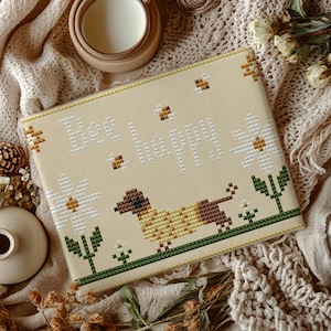 Dachshund Cross Stitch Pattern: Bee Happy Dog Embroidery (PDF Pattern)