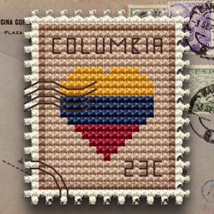 Padrão de ponto cruz com o selo da bandeira da Colômbia, bordado à mão em tamanho reduzido (padrão em PDF)