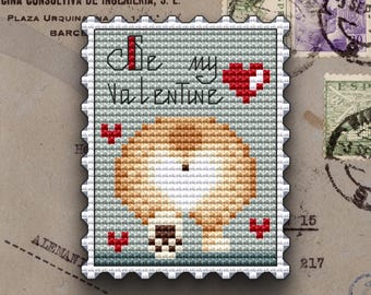 Postage Stamp Be My Valentine Cross Stitch Pattern Dog Cross Stitch Puppy Cross Stitch Funny Cross Stitch Instant Download PDF