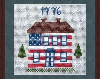 Maison patriotique point de croix motif jour de l'indépendance USA point de croix patriotique 4 juillet modèle primitif téléchargement instantané PDF