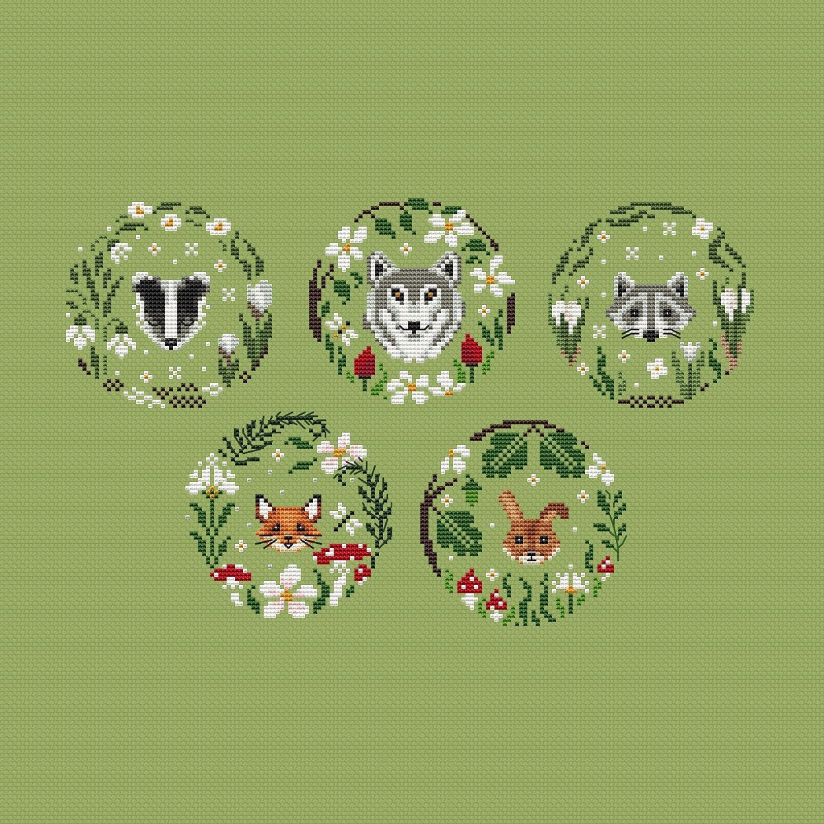 Spring Animal Wreath Spring Wreaths SET of 5 Cross Stitch Patterns Animals Cross Stitch ...