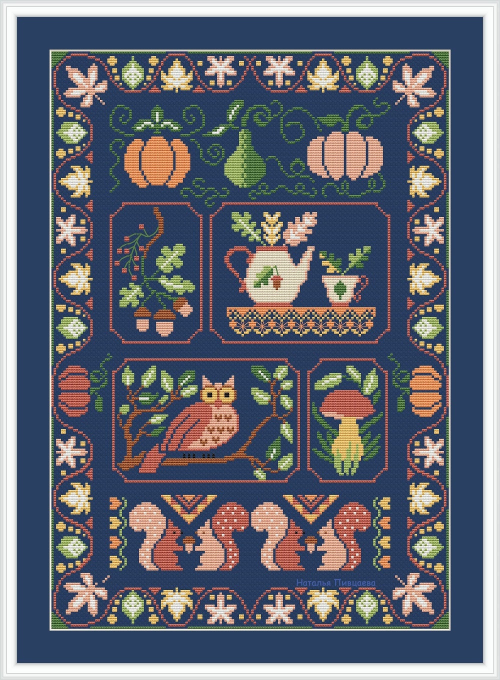 Autumn Cross Stitch Pattern Owl Cross Stitch Pumpkin PDF Pattern Fall Cross Stitch Sampler Cross Sti