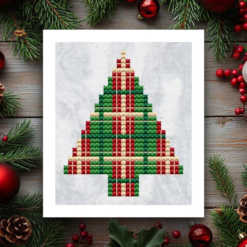 Christmas Tree Cross Stitch Pattern, Winter Embroidery (PDF) image 1