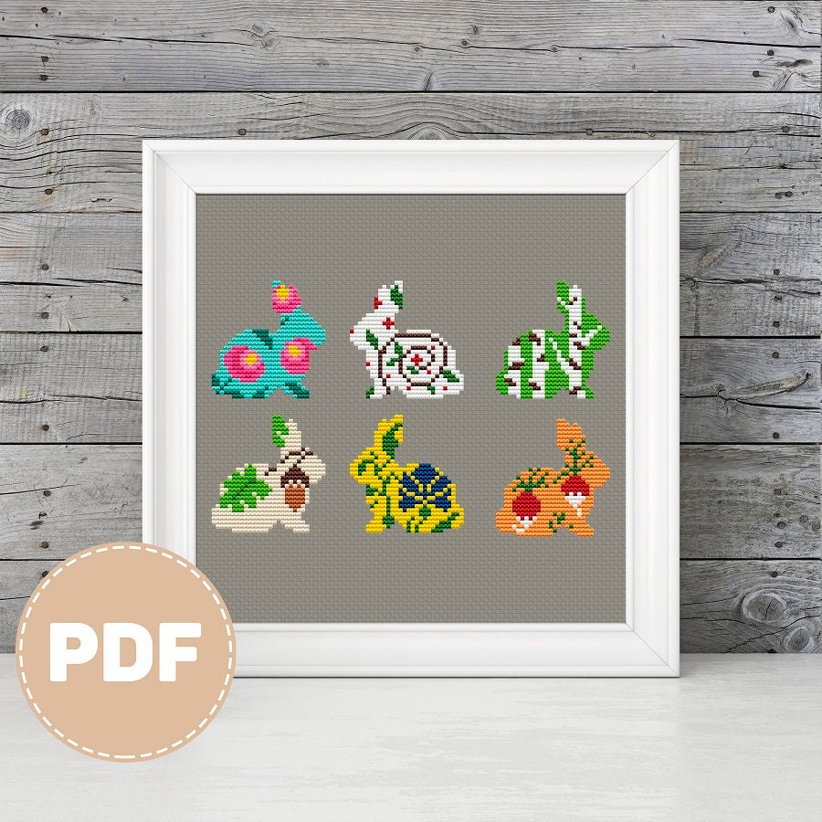 Spring Rabbits Set Cross Stitch Pattern Floral Bunny Spring Cross ...