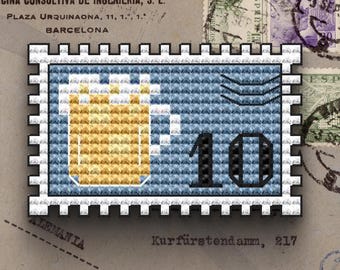 Beer Postage Stamp Cross Stitch Pattern: Easy Beginner Embroidery (PDF)