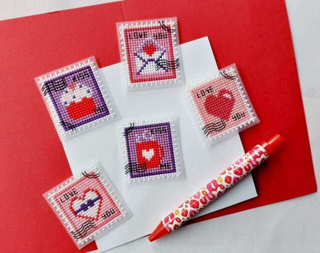 Valentines Day Postage Stamps Cross Stitch Pattern Love Cake Cross ...