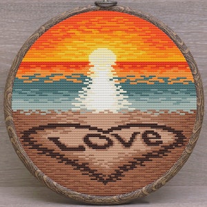Beach Cross Stitch Pattern Beautiful Landscape Sunset Cross Stitch Ocean Embroidery Nature Pattern Sunrise Cross Stitch Instant Download PDF