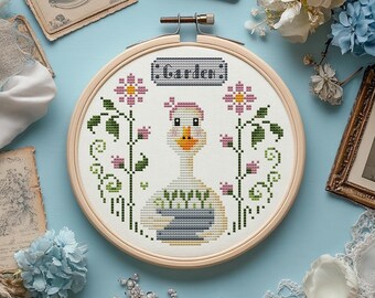 Modèle de point de croix de corvées printanières | Broderie du jardin des canards (téléchargement PDF)