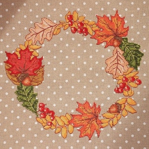 Autumn Leaf Wreath Cross Stitch Pattern Fall Cross Stitch Maple Leaves Fall Wreath Autumn Cross Stitch Oak Leaves Instant Download PDF
