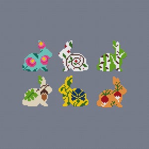 Frühlingskaninchen Kreuzstichmuster Floral Kaninchen Frühlingskreuzstich Primitive Sampler Heller Kreuzstich Sofort Download PDF
