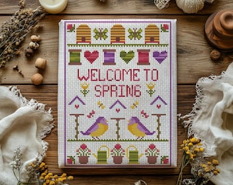Spring Birds Cross Stitch Pattern, Beginner Embroidery (PDF Pattern)