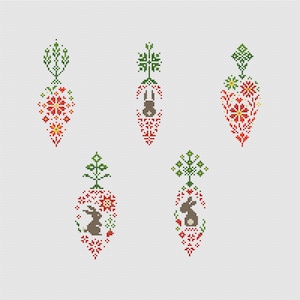 Carrots Cross Stitch Pattern Rabbits Cross Stitch Easter Ornament Spring Bunny Cross Stitch Counted Cross Stitch Instant Download PDF