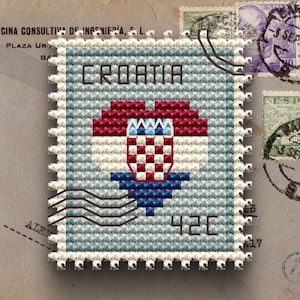 Croatia Flag Stamp Cross Stitch Pattern, Easy Beginner Design (PDF)