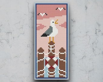 Seagull Bookmark Cross Stitch Pattern | Coastal Reading Accessory (PDF Download)