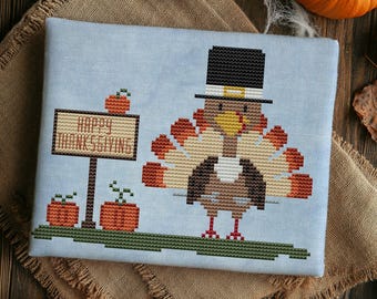 Happy Thanksgiving Turkey Cross Stitch Pattern (PDF Download)
