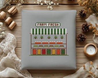 Farm Fresh Cross Stitch Pattern, Farmers Market-borduurwerk (pdf)