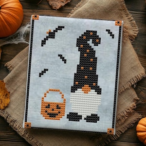 Halloween Gnome Cross Stitch Pattern: Funny Pumpkin Design (PDF Download)