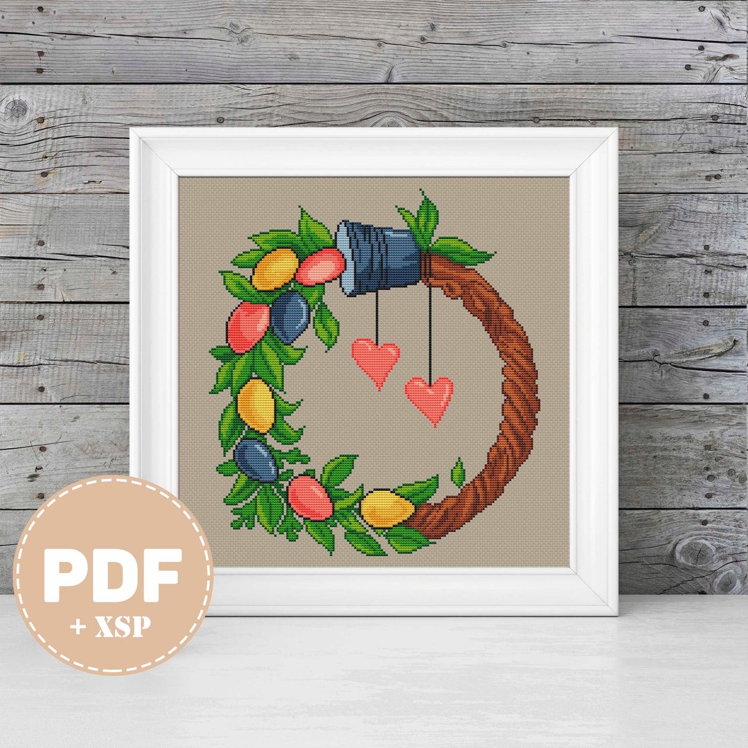 Easter Wreath Cross Stitch Pattern Spring Cross Stitch Eggs Cross ...