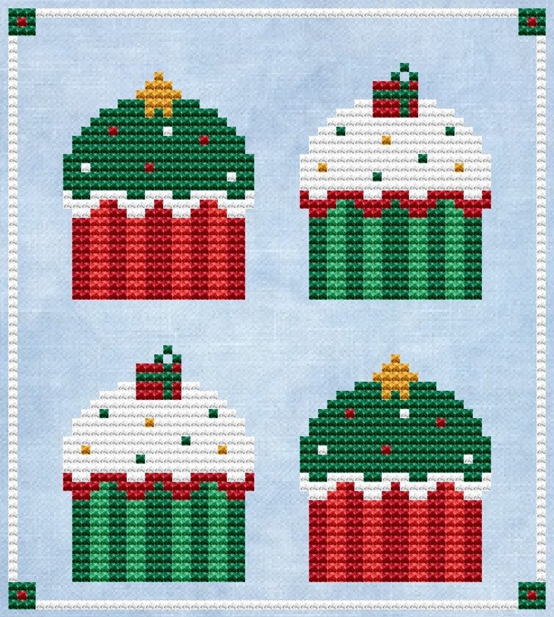 Christmas Cupcakes Cross Stitch Pattern Sweets Cross Stitch Dessert Cross Stitch Holiday Pattern Christmas Embroidery Instant Download PDF